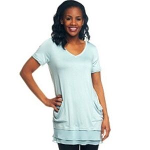 LOGO by Lori Goldstein Chiffon Trim Hem Tee with Pockets V-neck Tunic Size Large